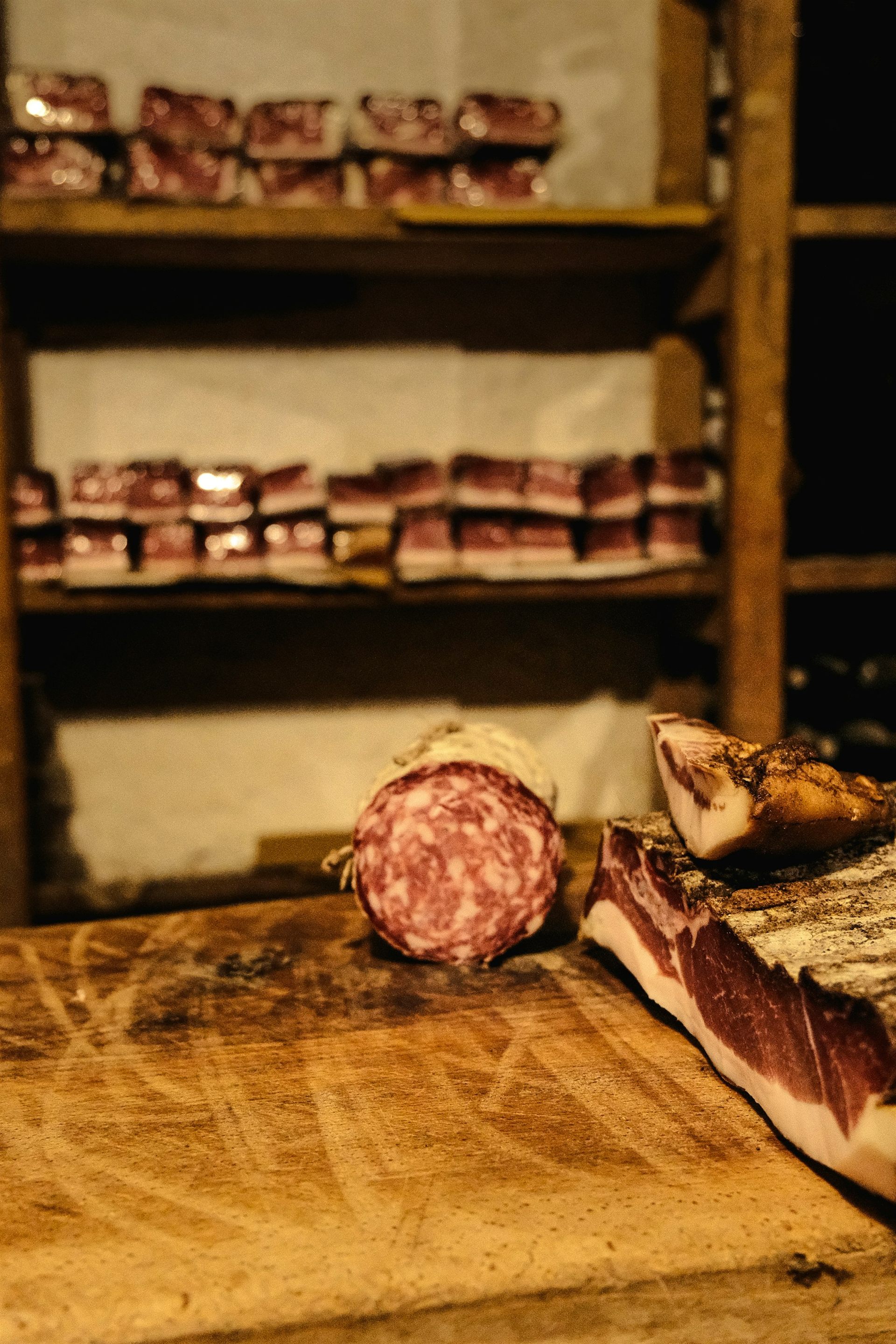 Cured Italian meats on the counter